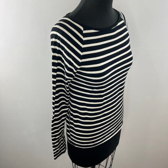 THEORY Long Sleeve Black White Stripe Pullover Layer S Small Classic - Picture 4 of 7